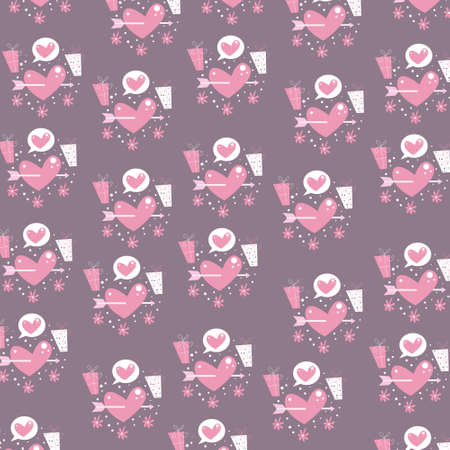 cute pattern with love heart arrows and flowers. Love concept. Vector cartoon illustration for packaging, poster, valentine's card, loved one's gift, postcardのイラスト素材