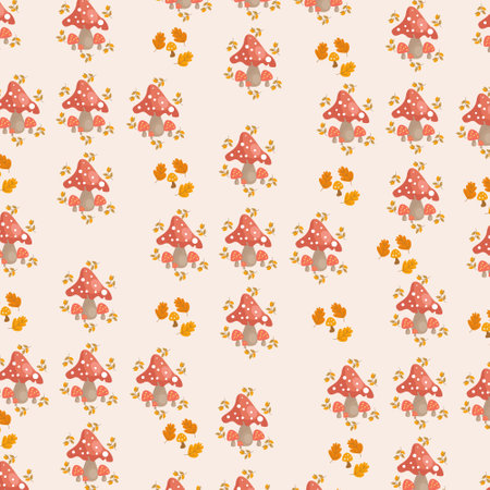 Fly agaric and boletus mushrooms. Seamless vector patternのイラスト素材