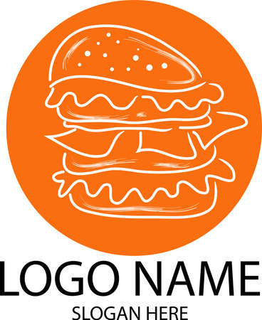 hamburger with cutlet, lettuce, tomato, cheese, on orange backgroundのイラスト素材