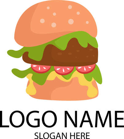 hamburger with cutlet, lettuce, tomato, cheese, vector illustrationのイラスト素材