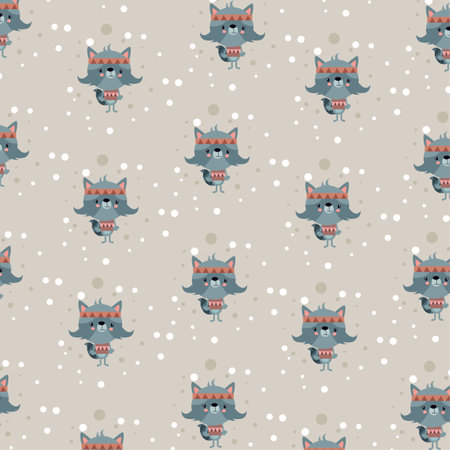 Adventure cat pattern illustration character design drawing in winter. Doodle cartoon style.のイラスト素材