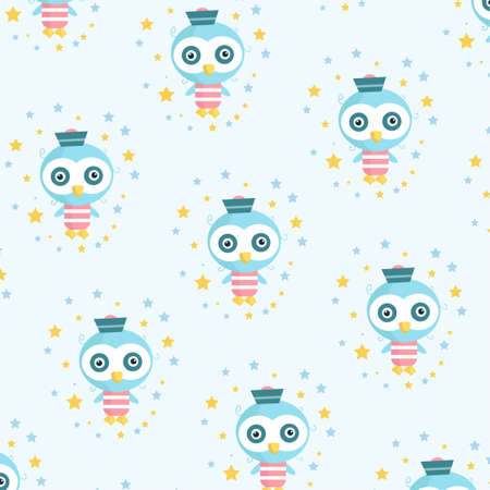 Cute penguin pattern character vector background on light blue backgroundのイラスト素材