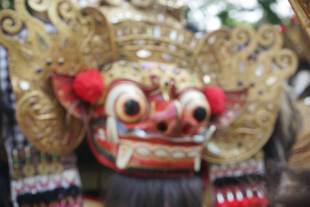 Barong, lion-like creature character in the mythology of Bali, Indonesiaの写真素材