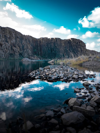 Beautiful landscape with mountains and blue sky. lake in the mountainsの写真素材