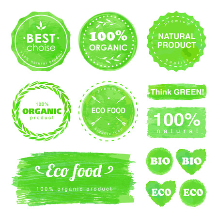 set of labels and stickers for organic food and eco productsのイラスト素材