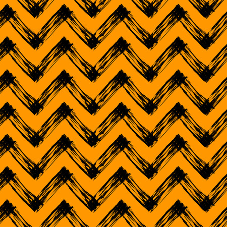 vector seamless pattern with zigzag lines, black and orange halloween patternのイラスト素材