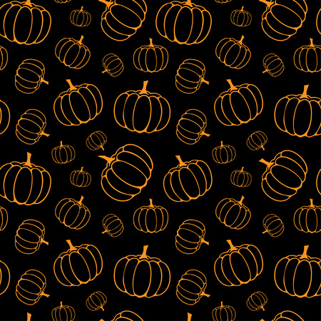 vector seamless halloween pattern with orange pumpkins on black backgroundのイラスト素材
