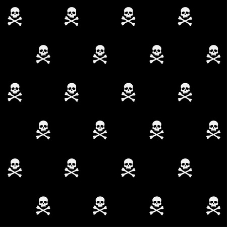 black and white halloween pattern with skulls on black backgroundのイラスト素材