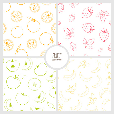 set of patterns with fruits, vector seamless natural patternsのイラスト素材