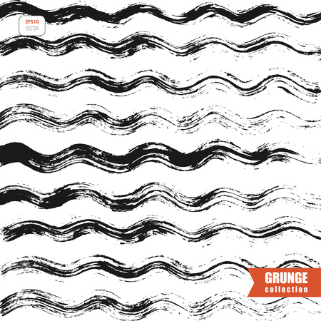 abstarct grunge background with messy wavy lines, black and white vector backgroundのイラスト素材