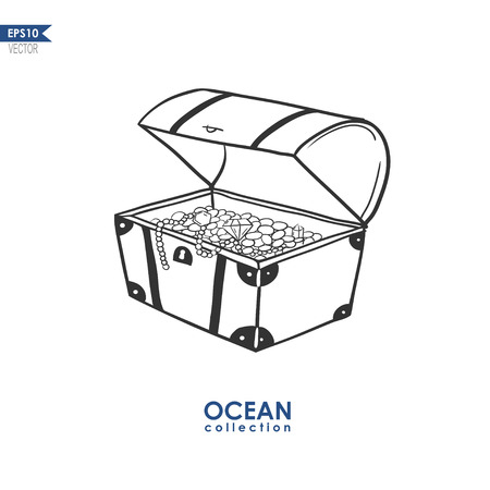 doodle illustration of a trunk with treasures, vector illustration of treasure boxのイラスト素材