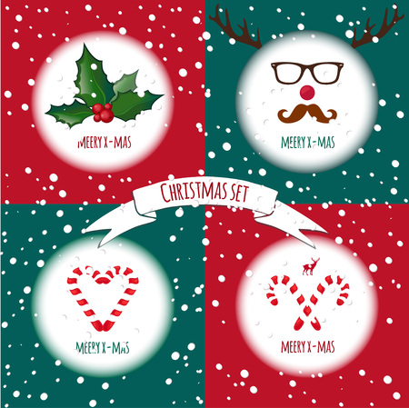 set of Christmas cards with main symbols of the winter holidaysのイラスト素材
