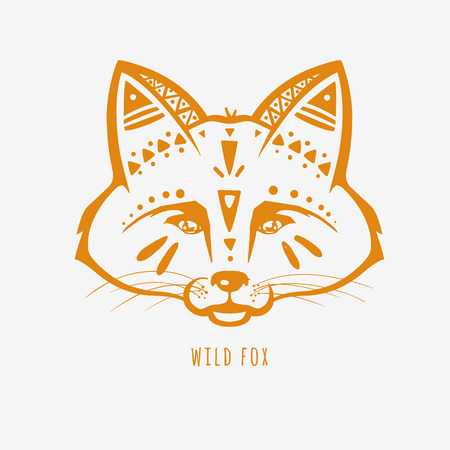 Vector fox illustration. Hand drawn fox head with decorative tribal ornaments isolated on white.のイラスト素材