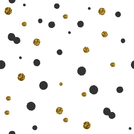 Vector seamless pattern with black and gold dots. Polka dot pattern with black and gold round spots. Christmas wrapping paper.のイラスト素材