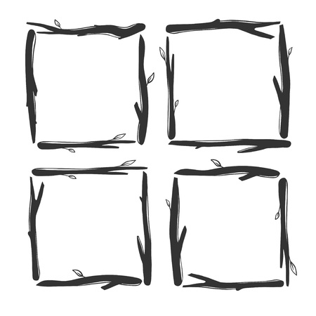 Natural floral frames isolated on white. Vector rustic frames made of sticks.のイラスト素材