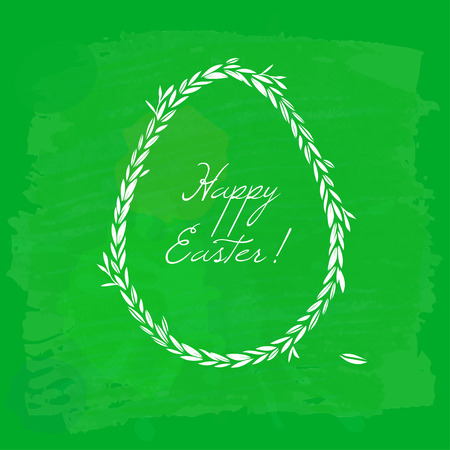 green greeting card for Easter, vector greeting card with floral eggのイラスト素材
