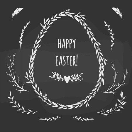 set of rustic floral elements for Easter decorations, vector floral illustrationのイラスト素材