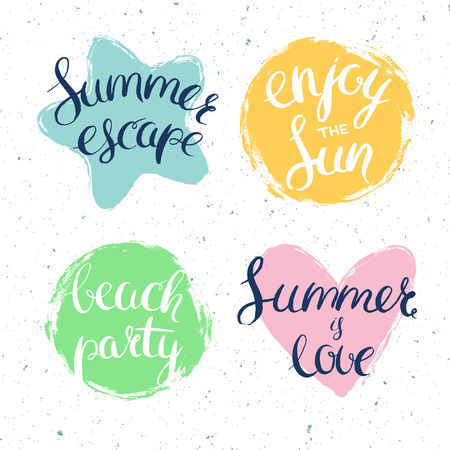 Hand drawn summer lettering, vector summer illustrations and signsのイラスト素材