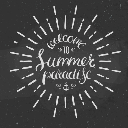 Welcome to summer paradise lettering on a chalkboard, vector illustration for summer seasonのイラスト素材
