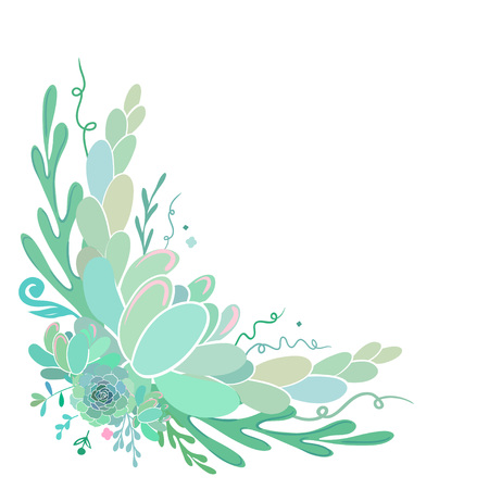 Beautiful floral corner frame with succulents isolated on white. Vector botanical illustration.のイラスト素材