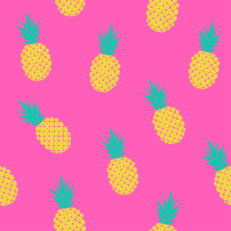 vector seamless pattern with pineapples on pink background, bright summer patternのイラスト素材