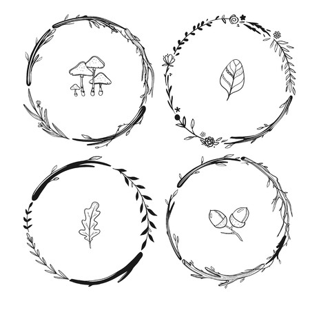 Autumn wreaths with flowers and leavesのイラスト素材