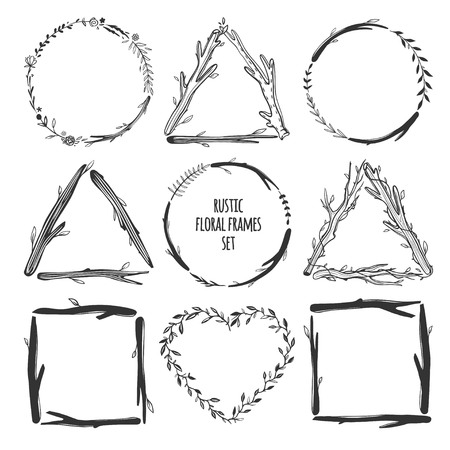 rustic floral frames setのイラスト素材