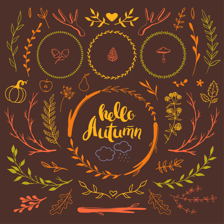 autumn doodles setのイラスト素材