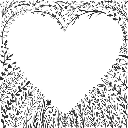 floral heart shape frameのイラスト素材