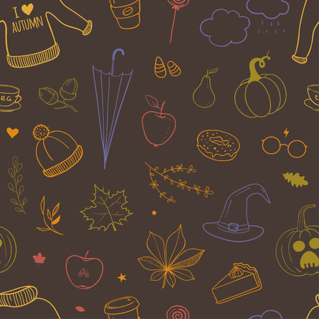 pattern with autumn doodlesのイラスト素材
