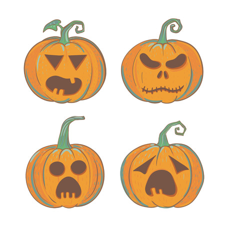Set of carved Halloween pumpkinsのイラスト素材