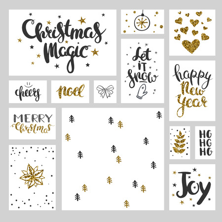 Christmas stickers in black and gold colorsのイラスト素材