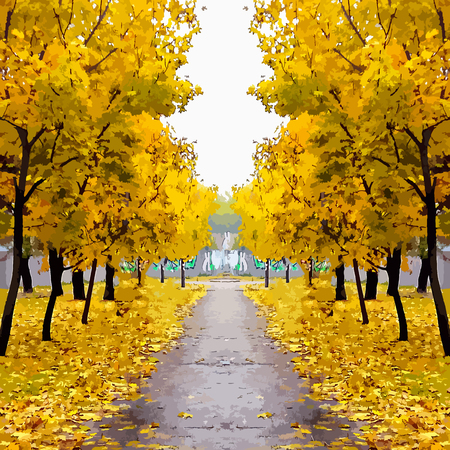 vector illustration picturesque road in autumn. The symmetrical image.のイラスト素材