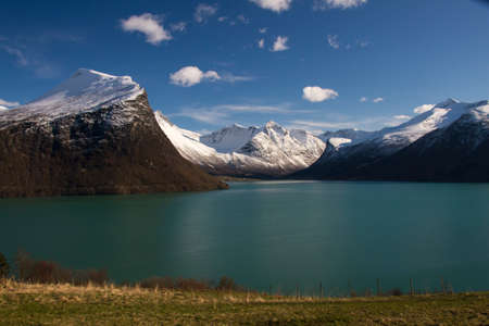 View out Isfjorden near Ãndalsnes, MÃ¸re og Romsdal, Norwayの写真素材