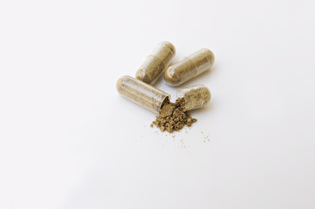 Herbal Drug ,alternative medicine in capsule on white background
の写真素材