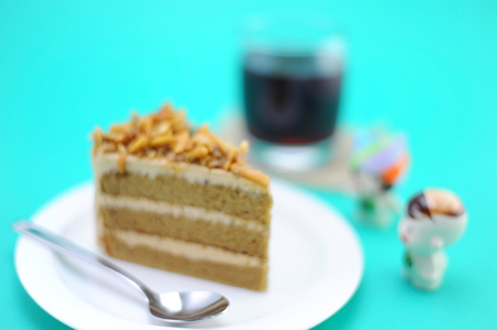 Blur Style of Coffee Cake with pomegranate juice in glassの写真素材