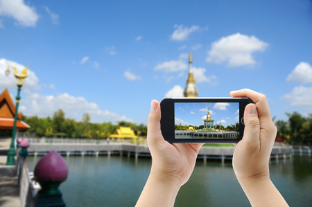pagoda on mobile smart phoneの写真素材