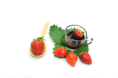 Fresh strawberry in glass on white backgroundの写真素材