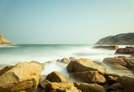 Eternal Wave on a Beach, beach on Hong Kong Island; Sunsetの写真素材
