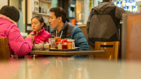 Hong Kong, China, February 07,2015 - Hung Hom, Cantonese Restaurant, Family dinnerのeditorial素材