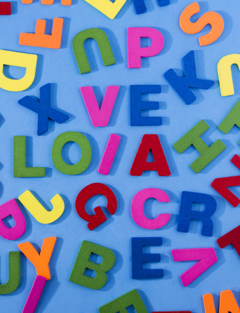 Love Wood Letters on a blue Backgroundの写真素材