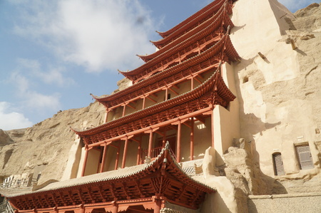 The nine-storey tower of the main building of Dunhuang Mogao Grottoesのeditorial素材