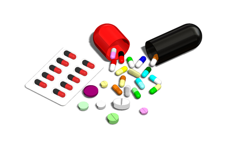 Capsule and pill 3D graphic on white background HDの写真素材