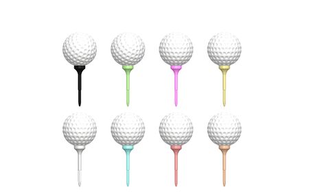 Golf ball and tee 3D graphic on white background HDの写真素材