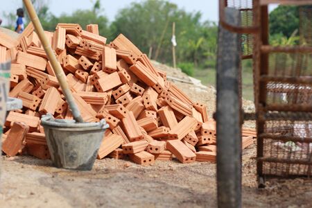 Clay brick in construction site in Thailandの写真素材