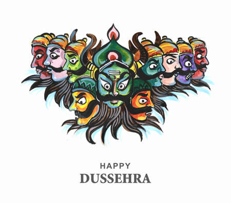 Happy dussehra celebration angry ravan with ten heads card designのイラスト素材