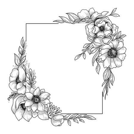 Beautiful wedding floral frame sketch designのイラスト素材