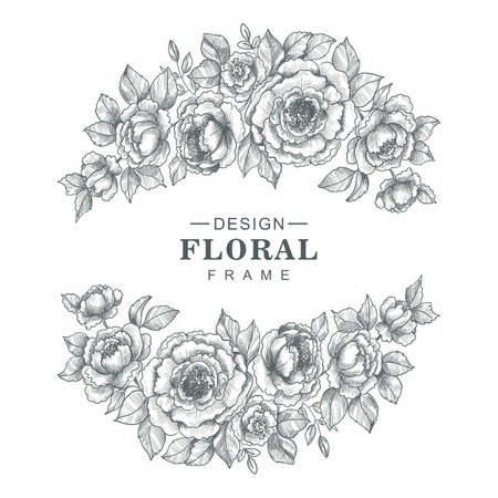 Beautiful decorative wedding floral frame sketch designのイラスト素材