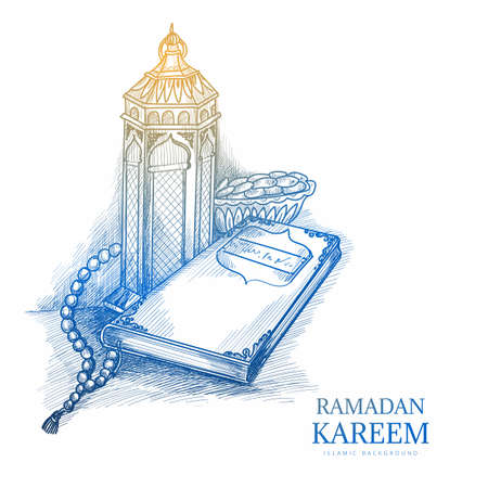 Hand drawn sketch ramadan kareem backgroundのイラスト素材