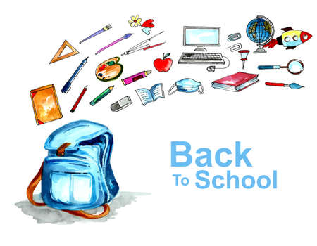 Watercolor back to school backgroundのイラスト素材